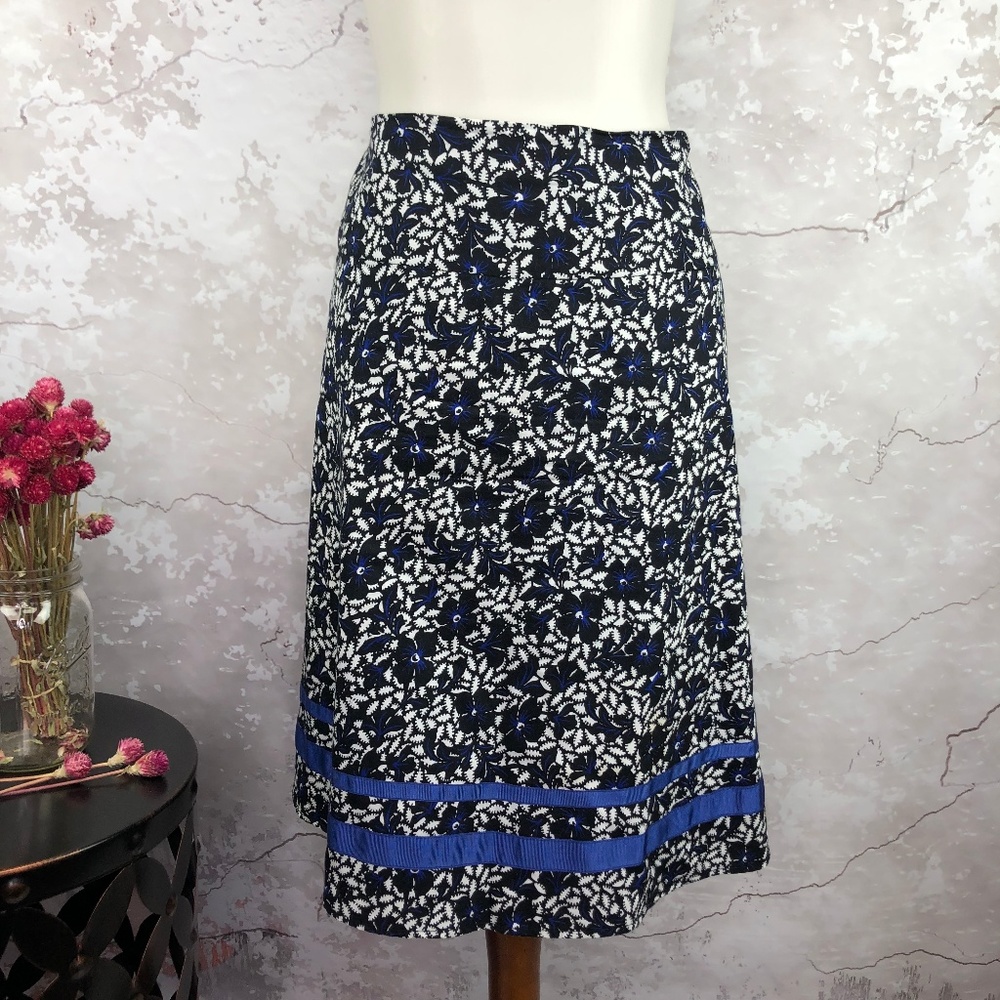 East 5th Black Blue Floral Cotton A-Line Skirt 14P